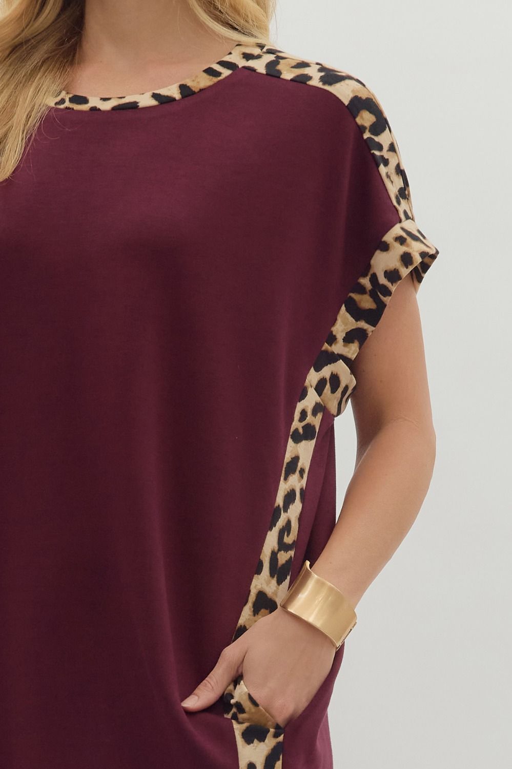 Plum Leopard Trim Dress