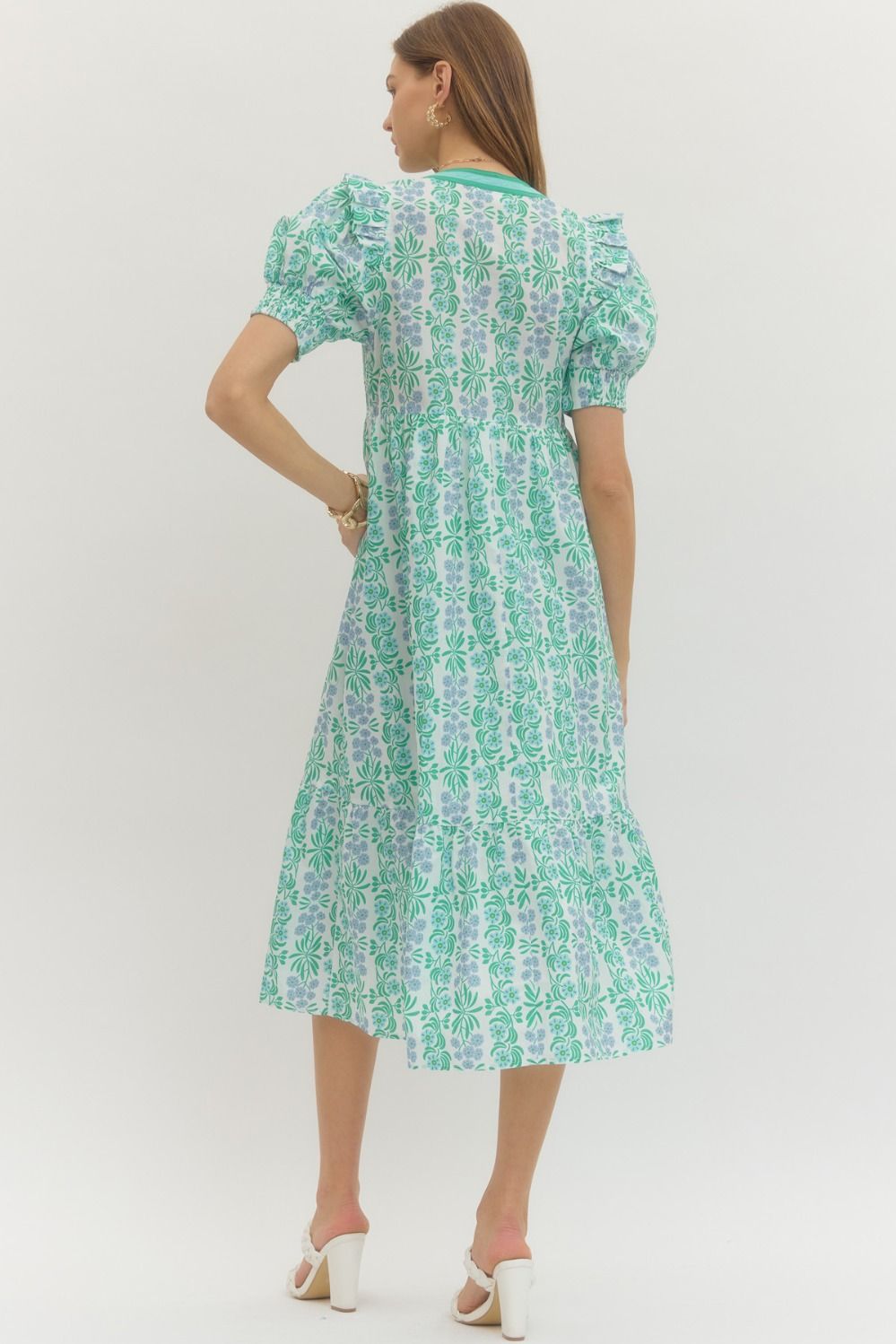 Floral Puff Sleeve Midi Dress