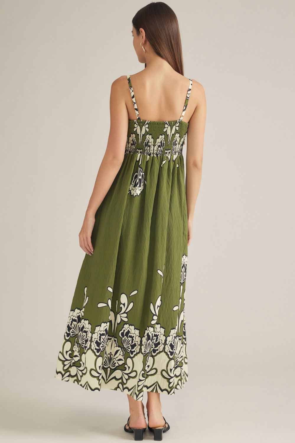 Olive Floral Pleated Dress