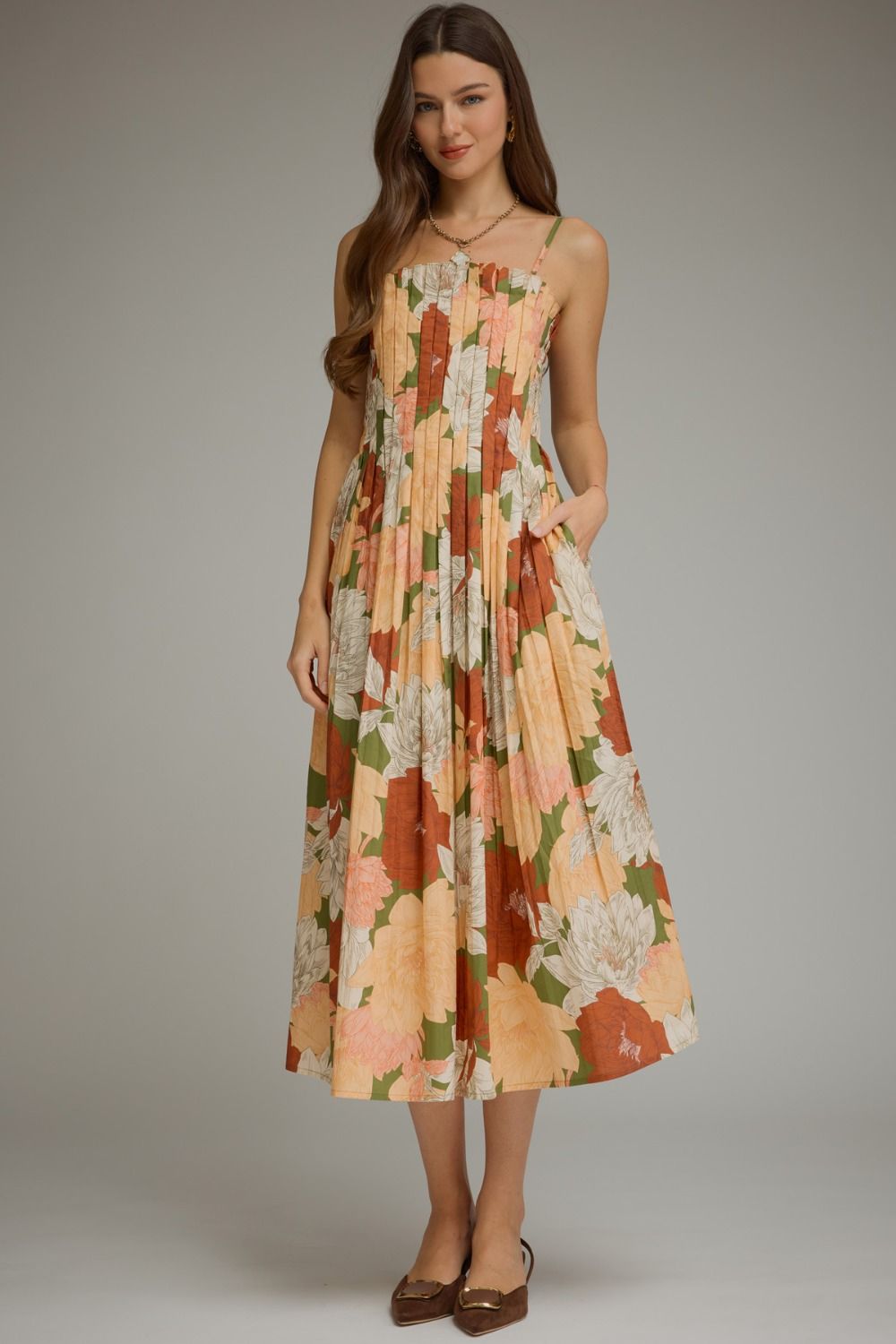Multi Floral Pleated Dress