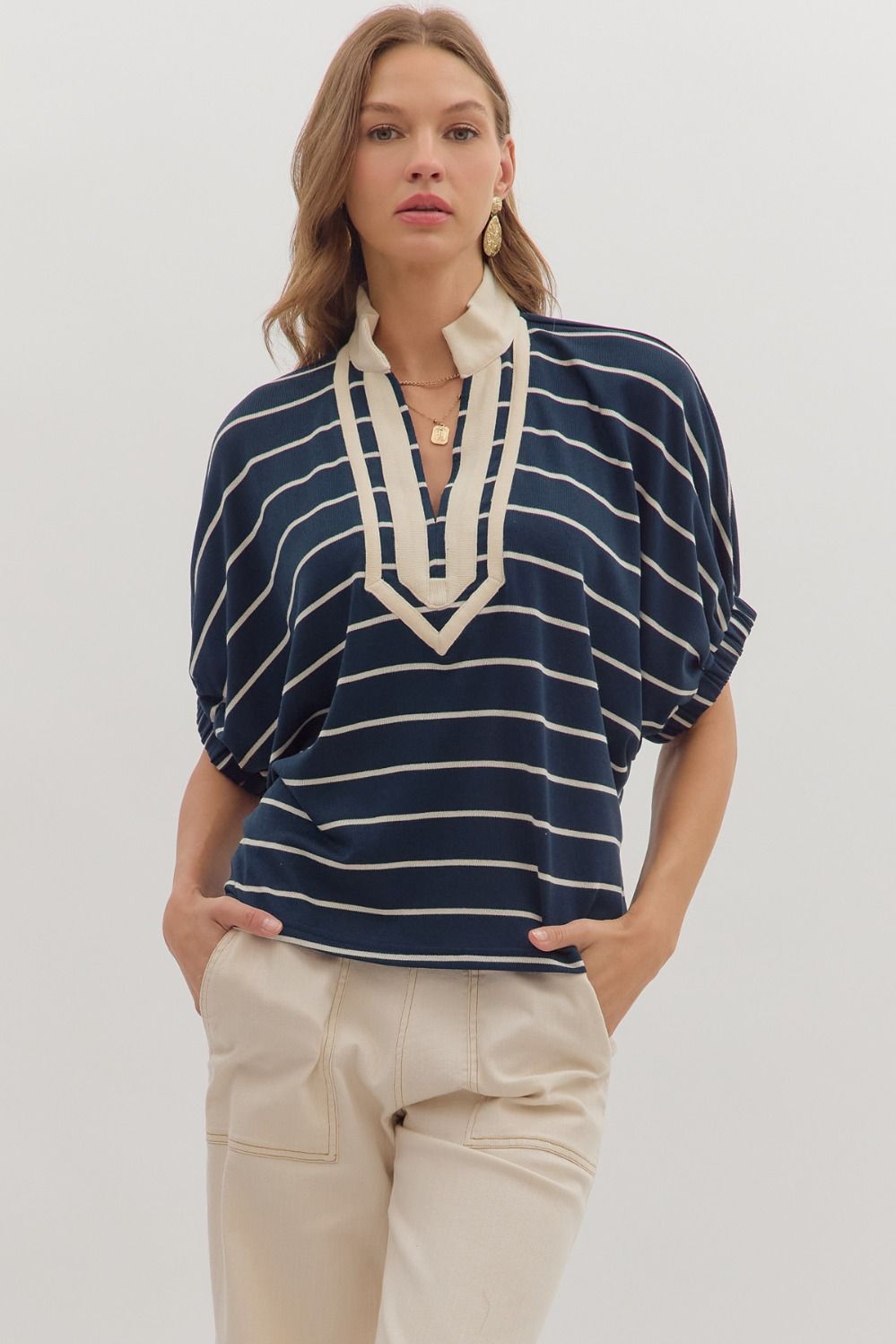 Striped Contrast Trim Top