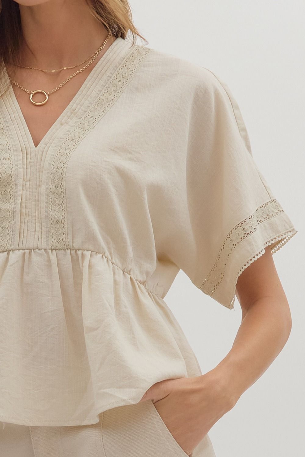 Lace Trim Peplum Top