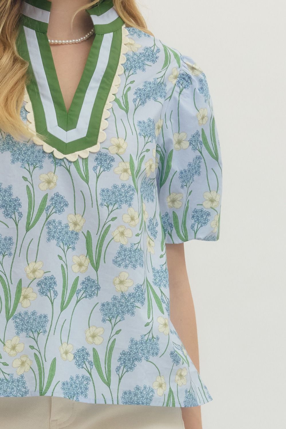 Blue Floral Puff Sleeve Top