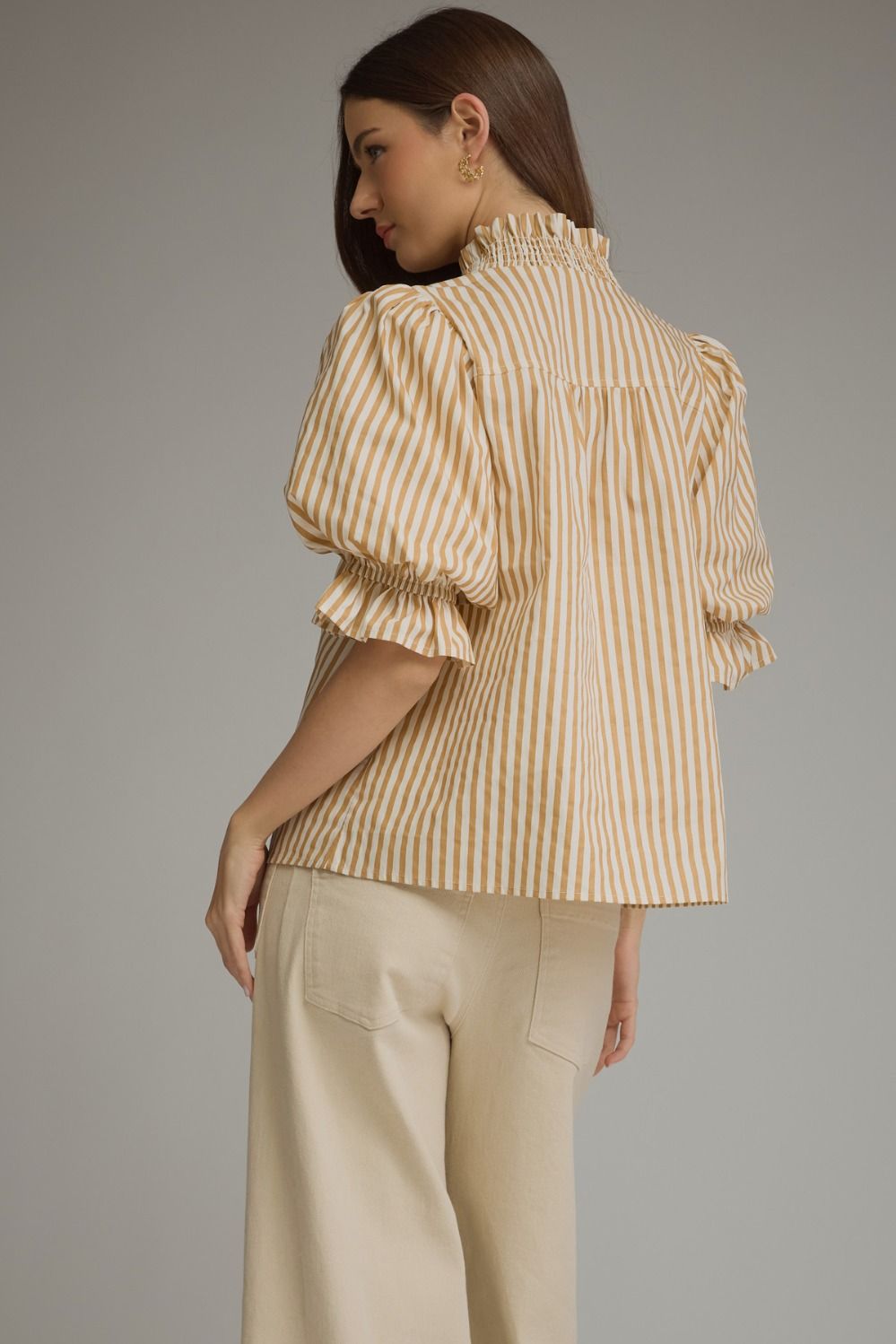 Tan Striped Ruffle Top