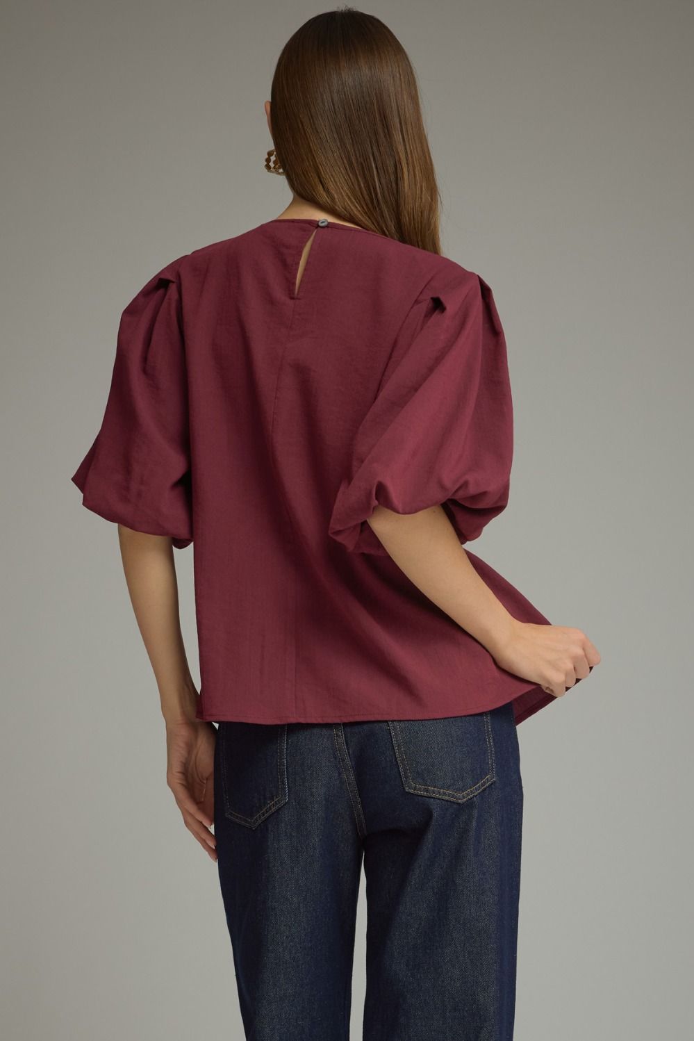 Merlot Pintuck Peplum Top