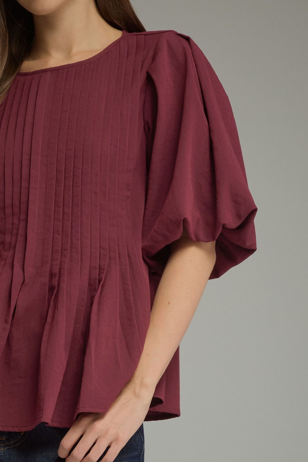 Merlot Pintuck Peplum Top