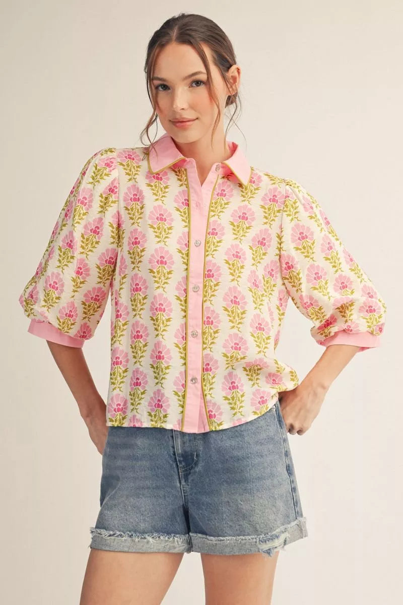 Pink Floral Pipping Top