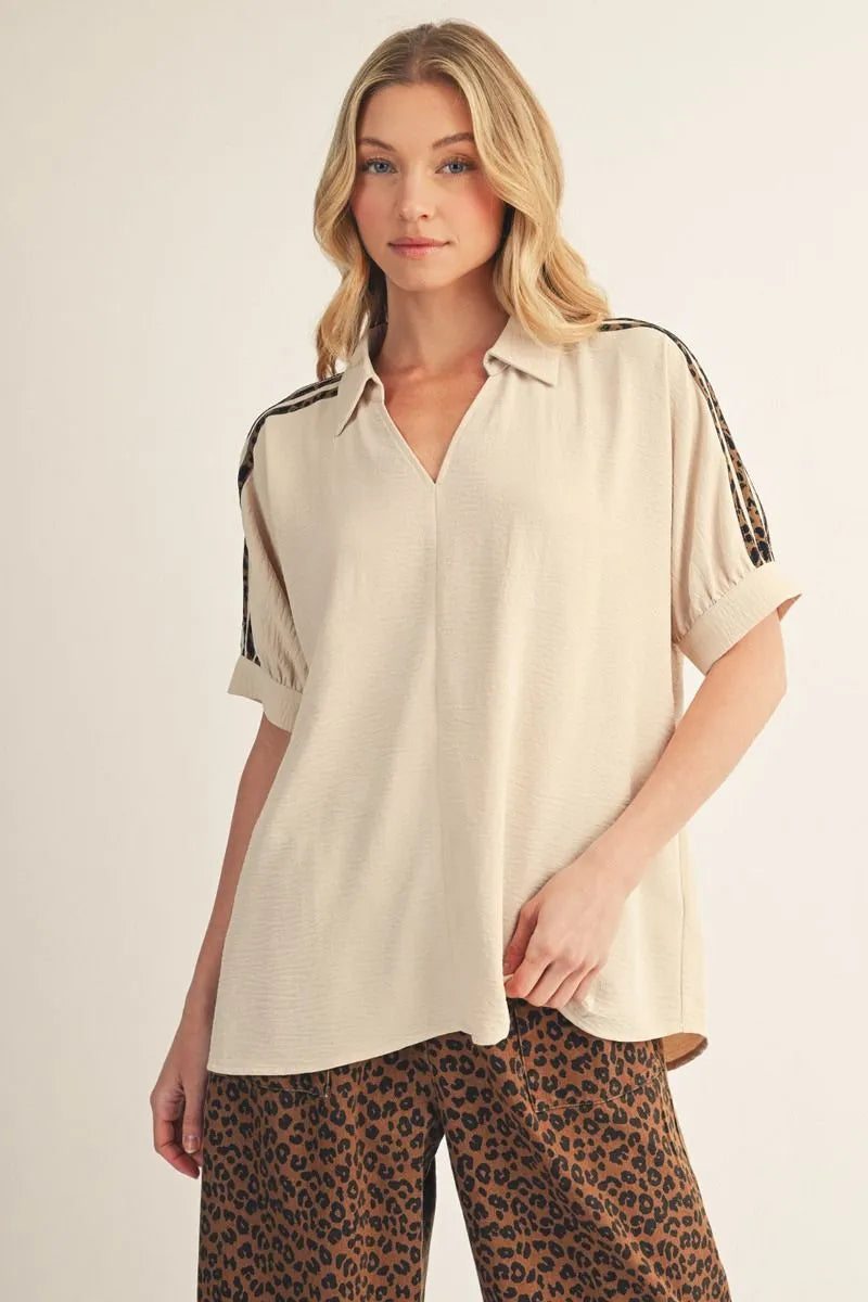 Leopard Striped Sleeve Top