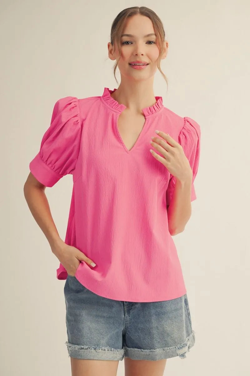 Puff Sleeve Crinkle Top