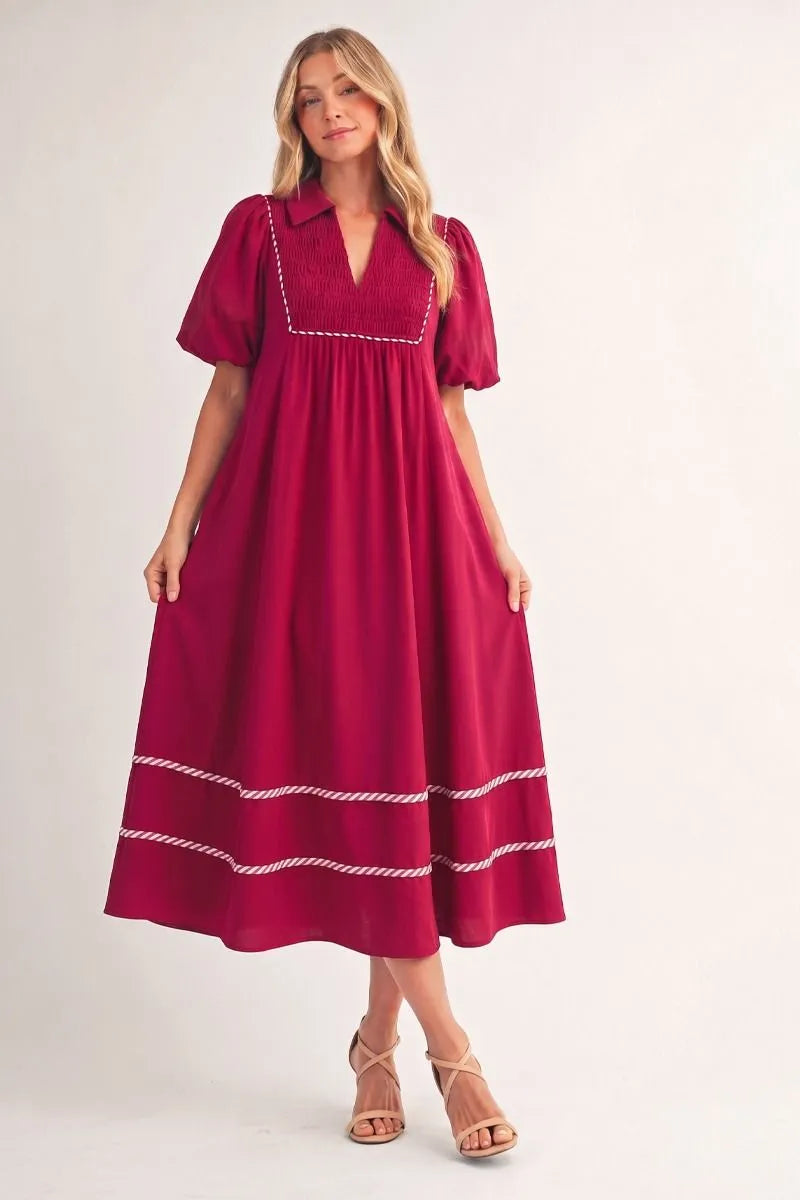 Burgundy Stripe Detail Dress