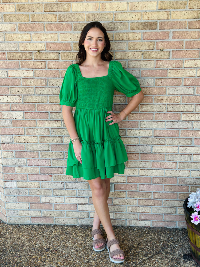 Kelly Green Smocked Dress