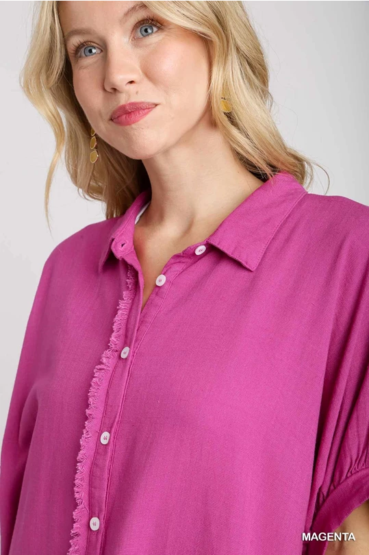 Linen Boxy Button Top