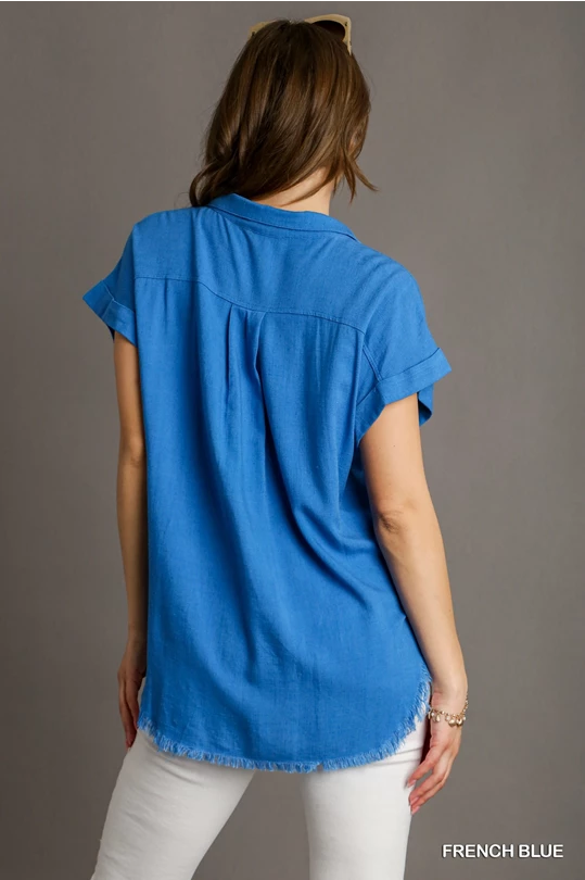 Linen Collared Fray Top