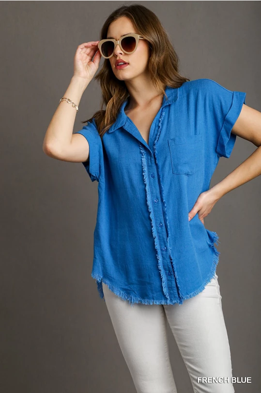 Linen Collared Fray Top
