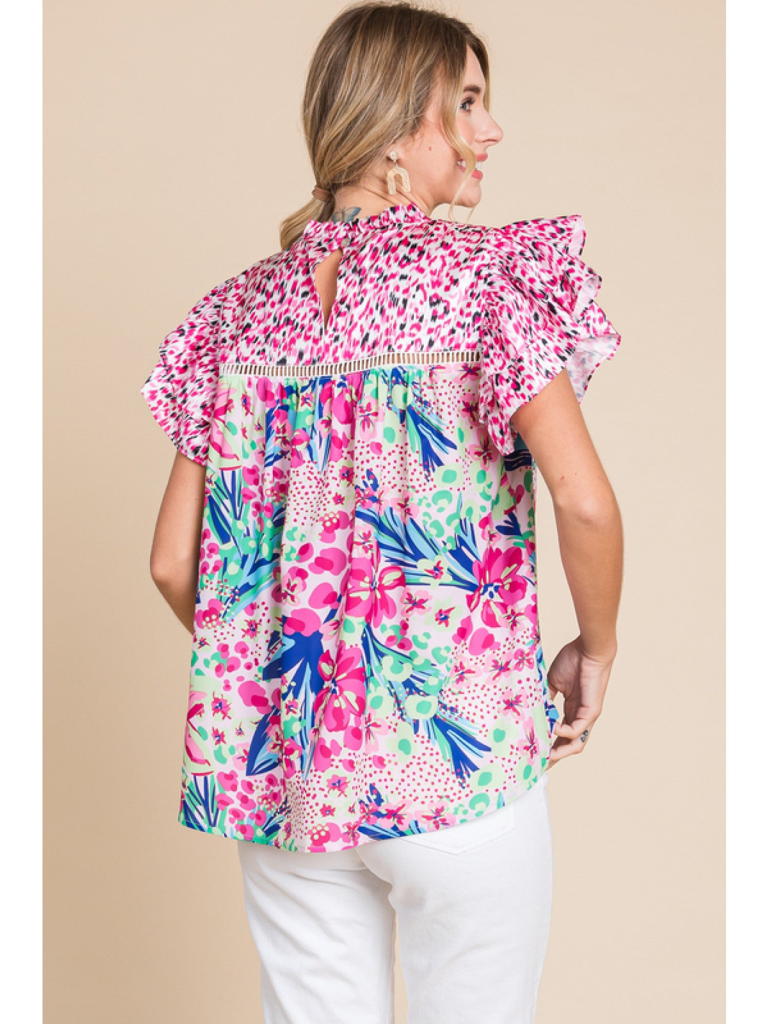 Pink Mix Frill Top