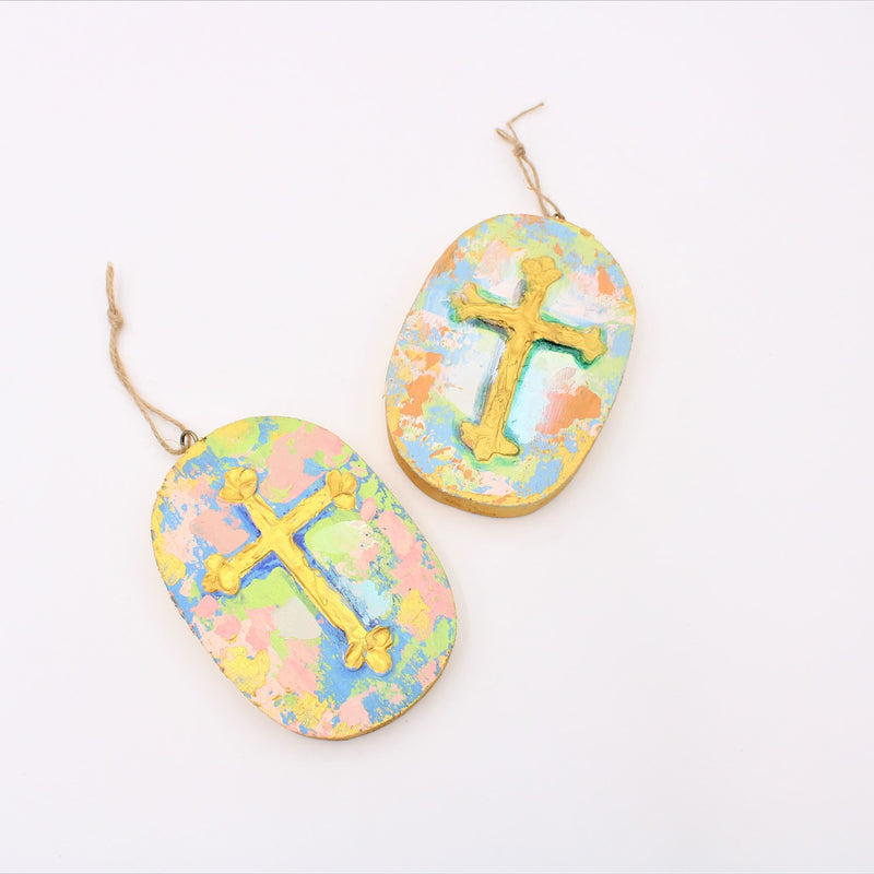 Coral Mix Cross Ornament