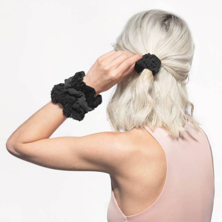 Textured Scrunchies 5pc - Black