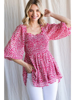 Red Smocked Square Top