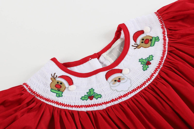 Santa & Reindeer Smocked Bishop Dress