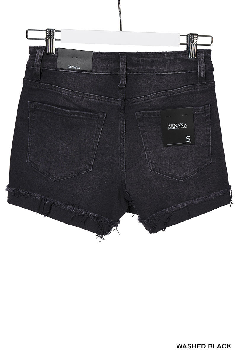 Black Raw Hem Shorts