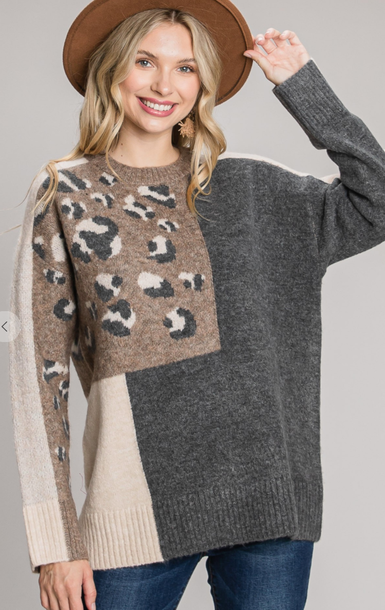Leopard Color Block Leopard Sweater