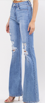 Light Wash High Rise Distressed Flares