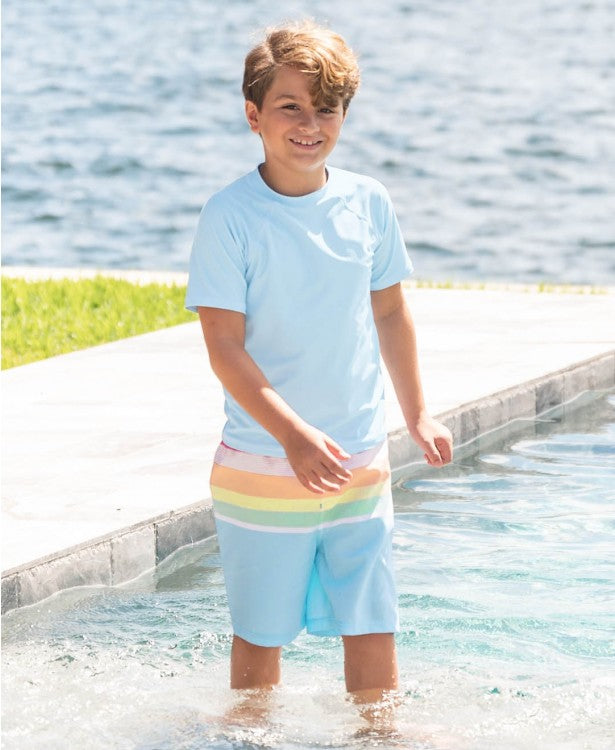 Kids Short Sleeve Zipper Rash Guard Swim Shirt | “White”